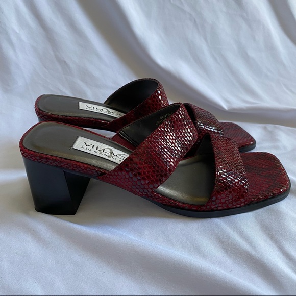 VILLAGER A LIZ CLAIBORNE COMPANY Santina Snakeskin Square Toe Sandal Red 6.5 - Picture 1 of 14